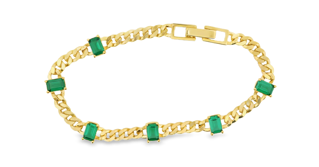 Green Gemstone Cuban Bracelet in Gold