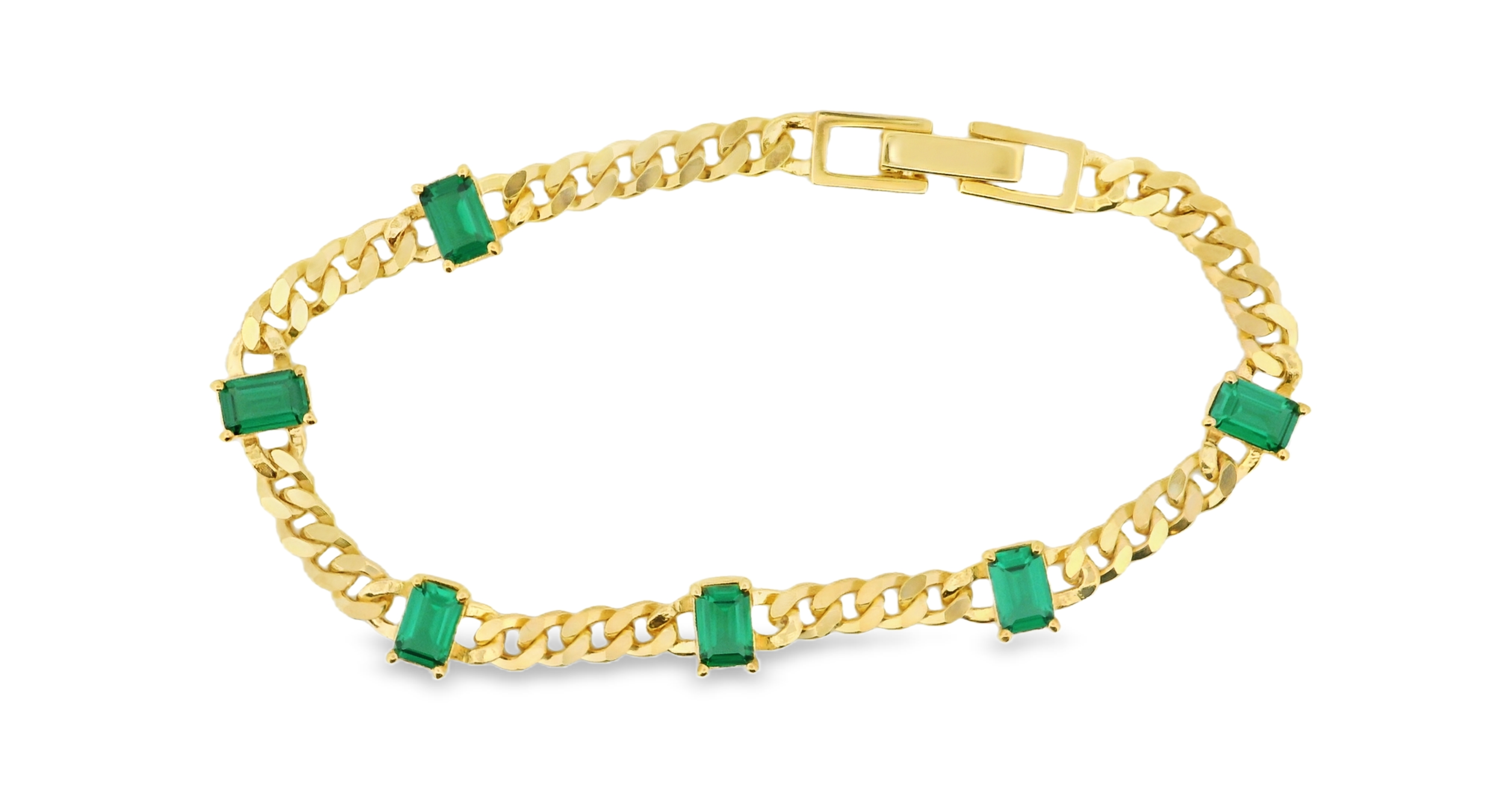 Green Gemstone Cuban Bracelet in Gold