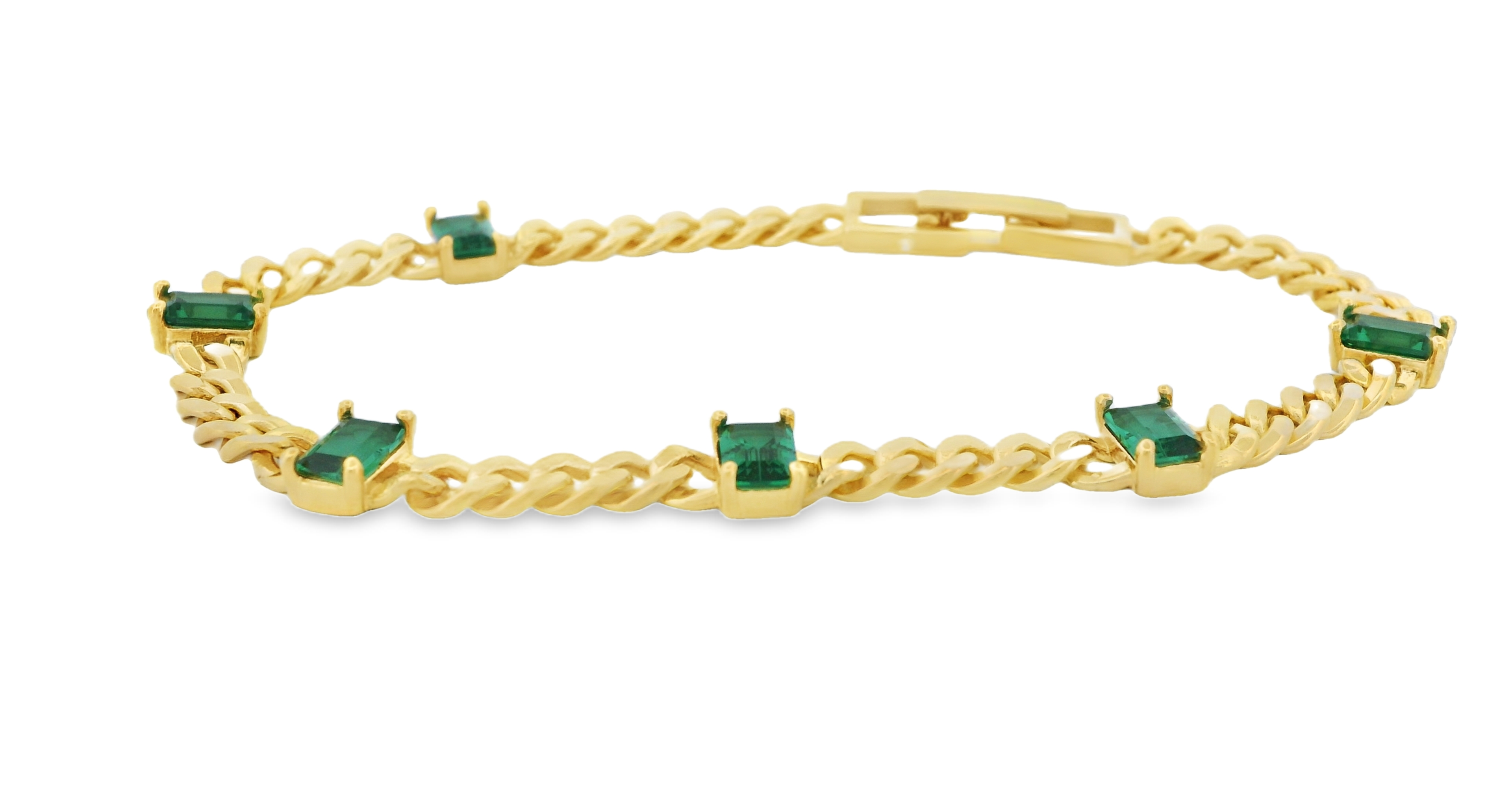 Green Gemstone Cuban Bracelet in Gold