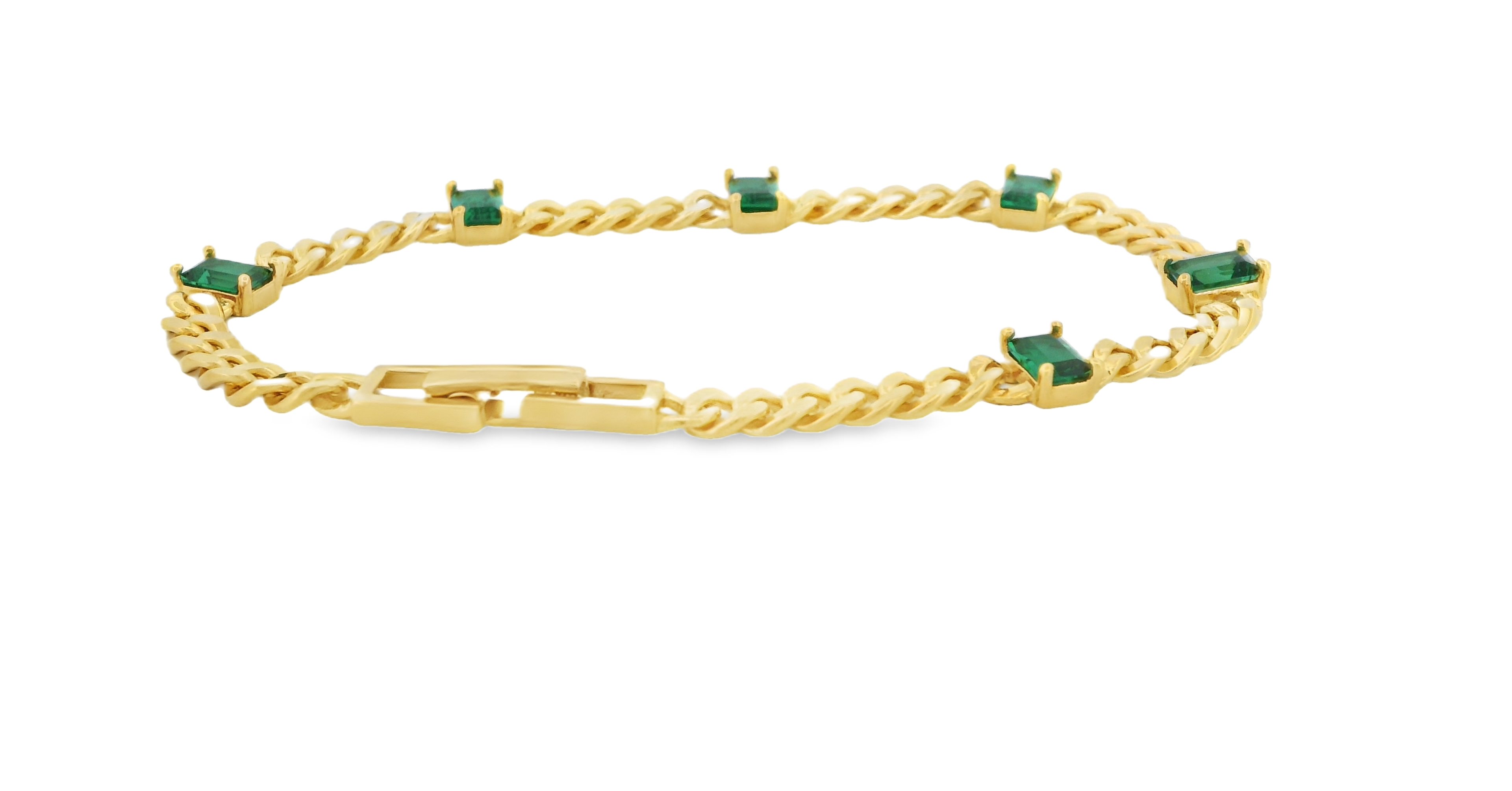 Green Gemstone Cuban Bracelet in Gold