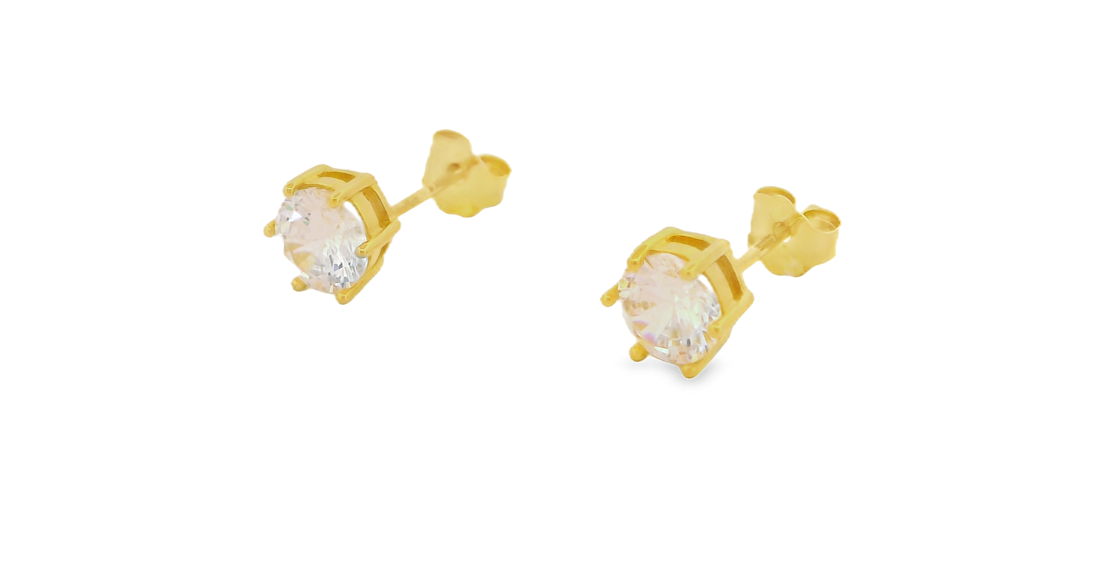 Round Claw Stud Earrings Set in Gold