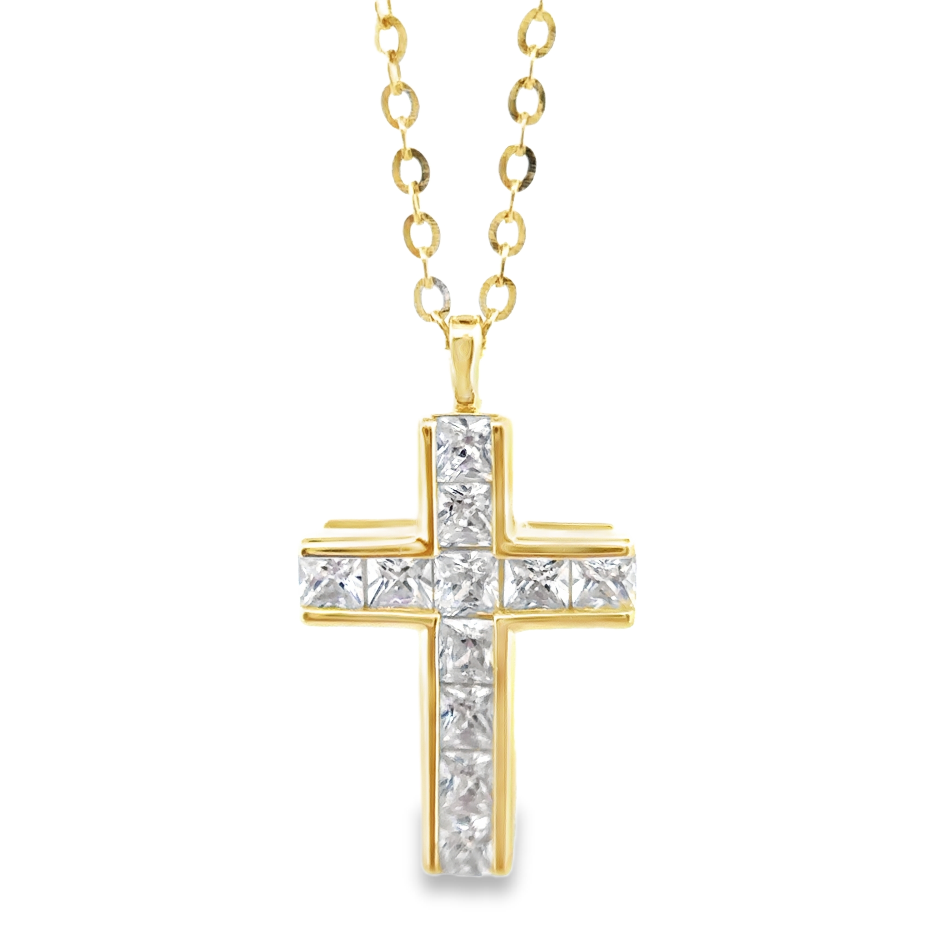 Princess Channel Cross Pendant Necklace in Gold