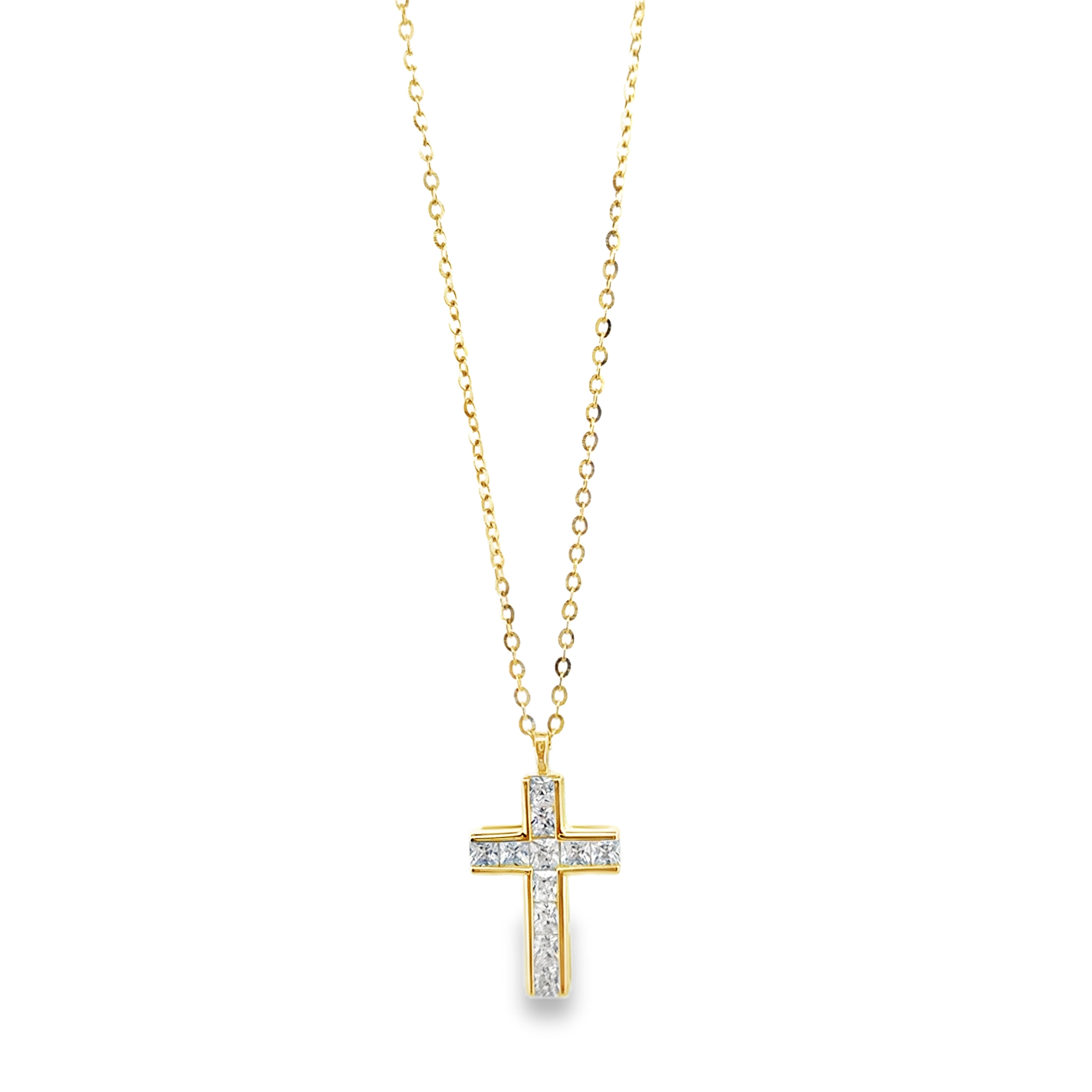 Princess Channel Cross Pendant Necklace in Gold