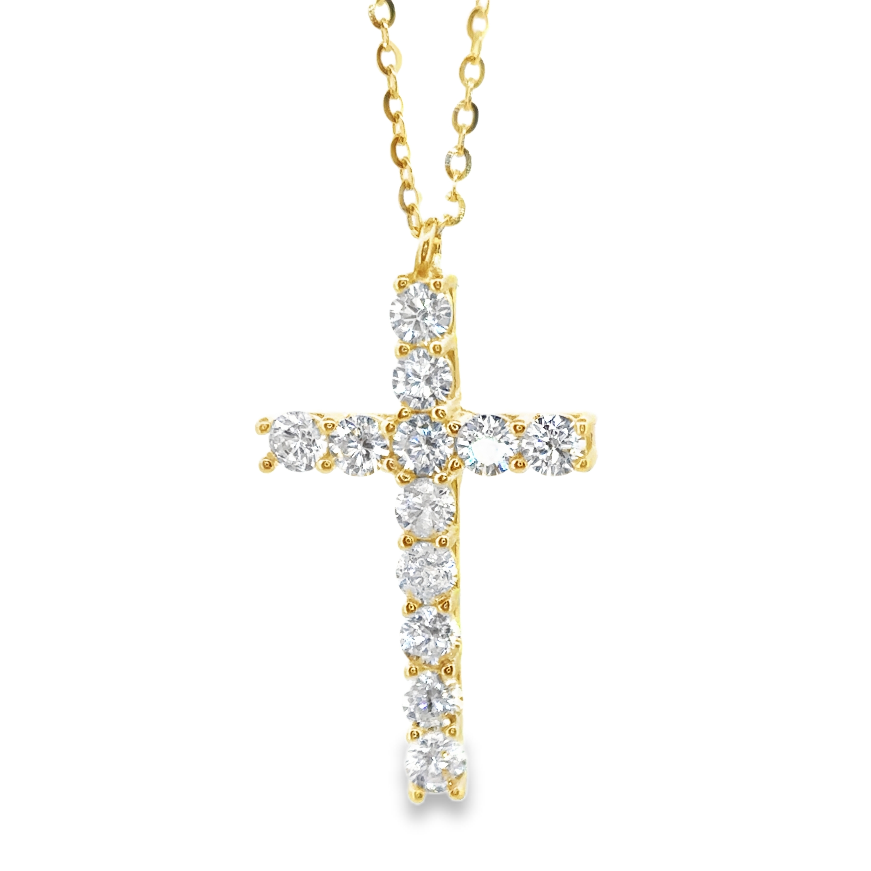 Round Claw Setting Cross Pendant Necklace in Gold