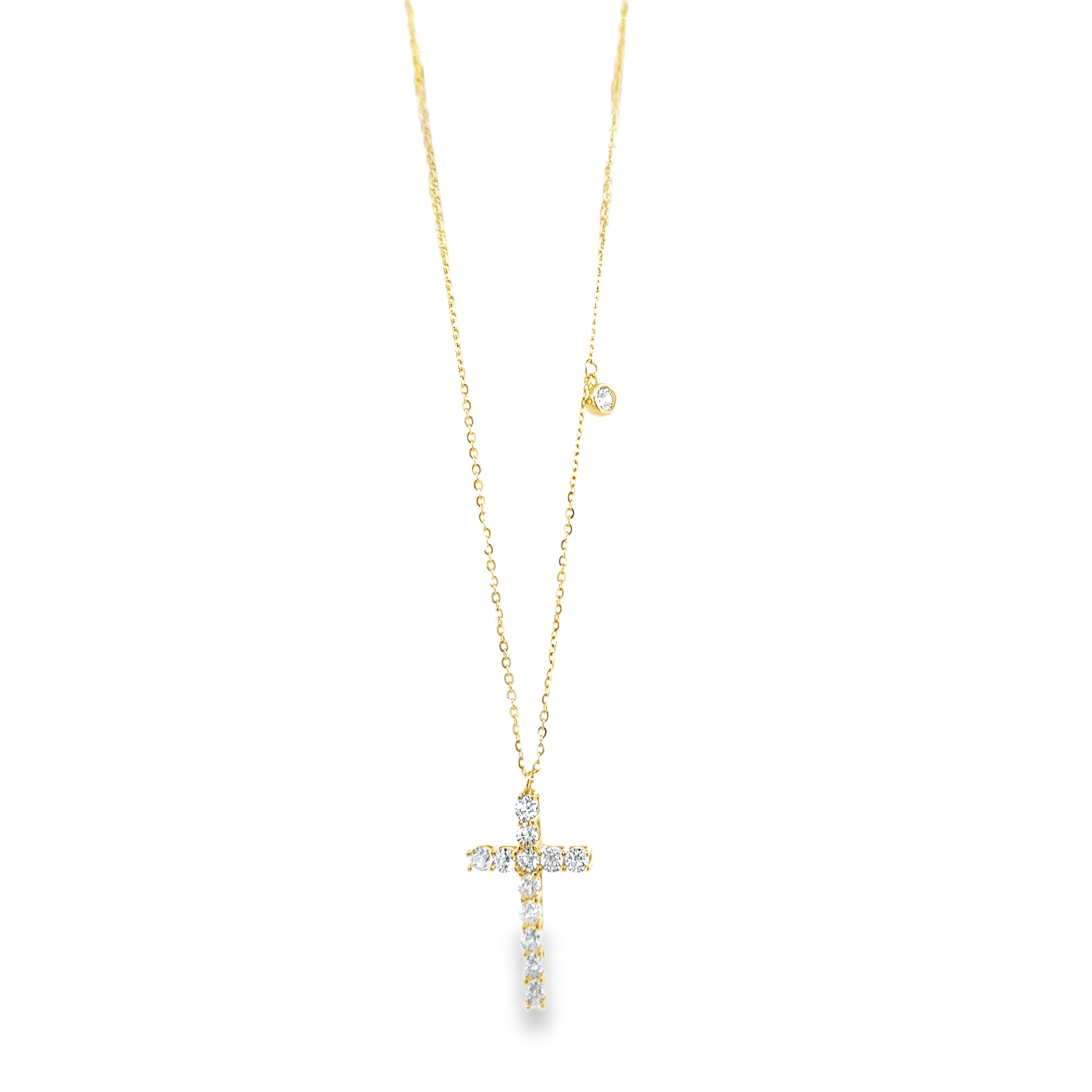 Round Claw Setting Cross Pendant Necklace in Gold