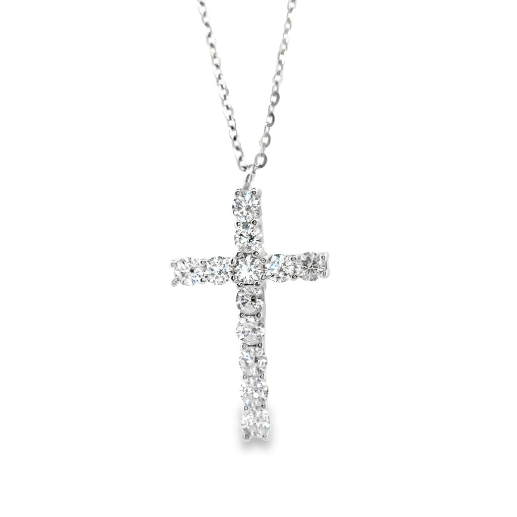 Round Claw Setting Cross Pendant Necklace in Silver