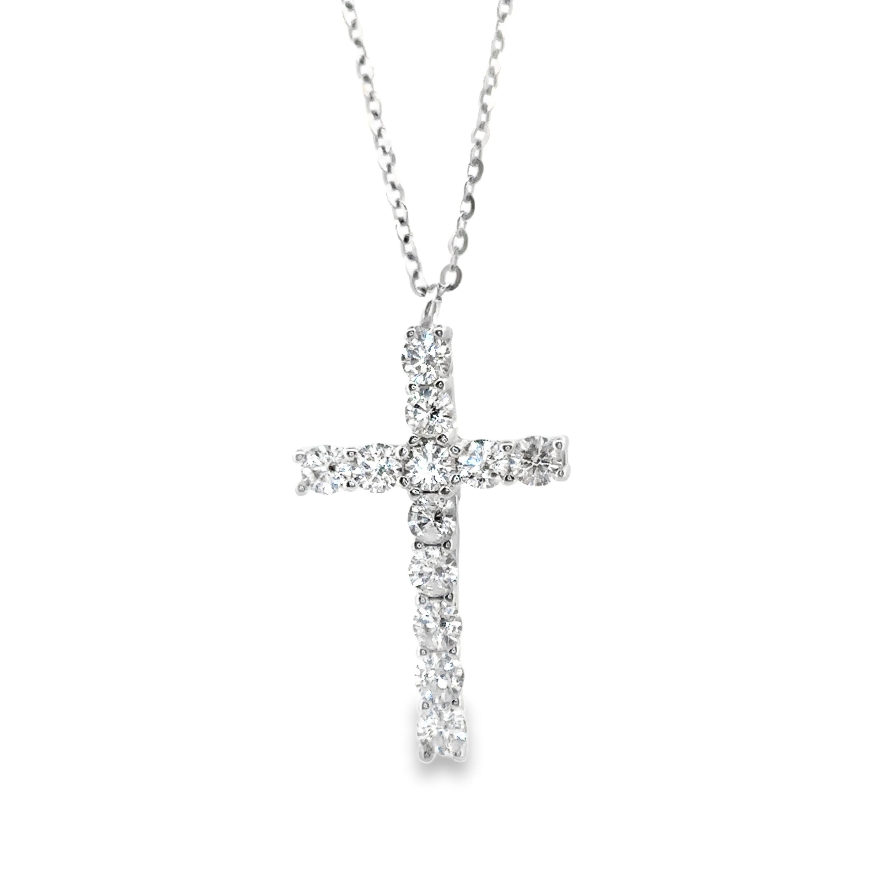 Round Claw Setting Cross Pendant Necklace in Silver