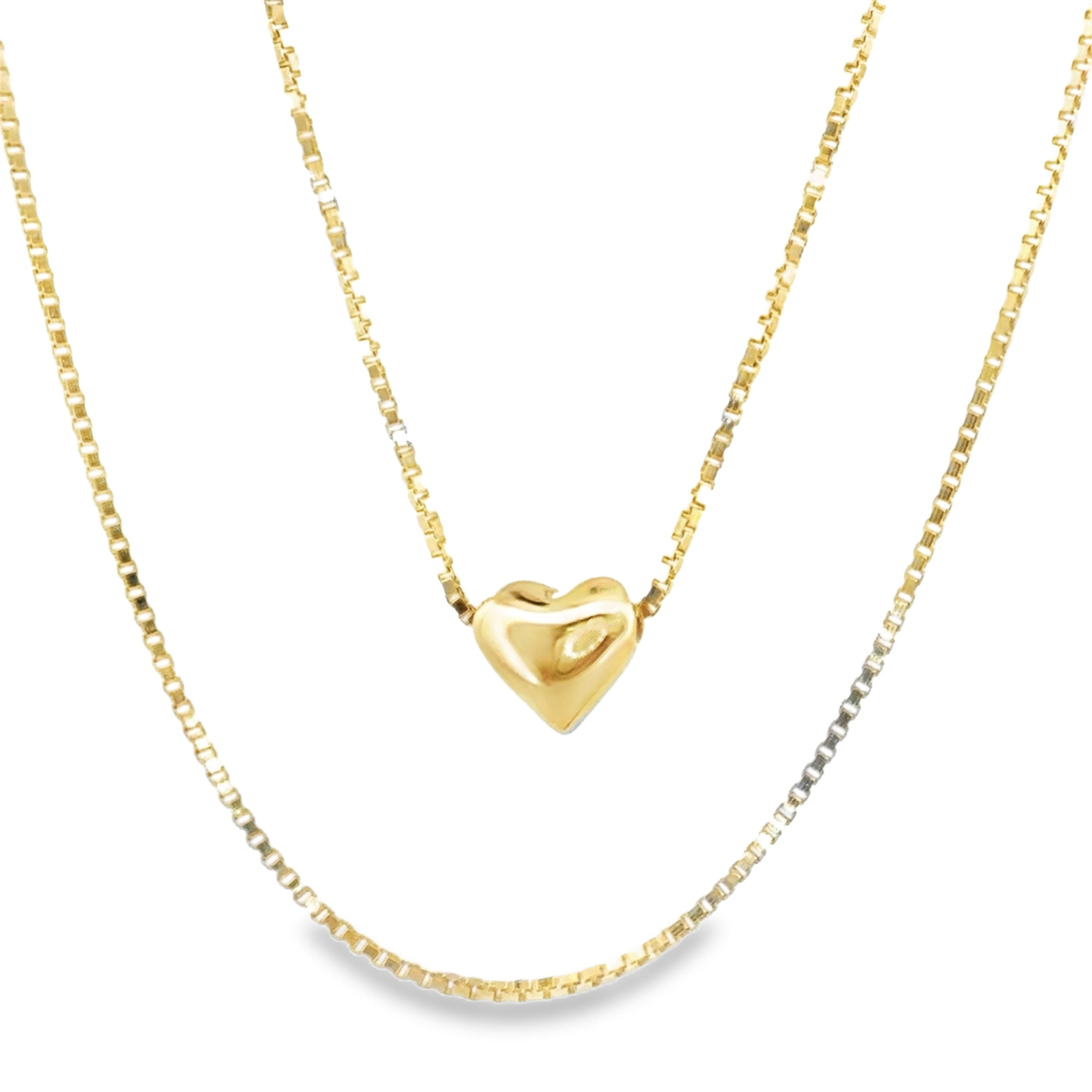Layered Full Heart Pendant Necklace in Gold