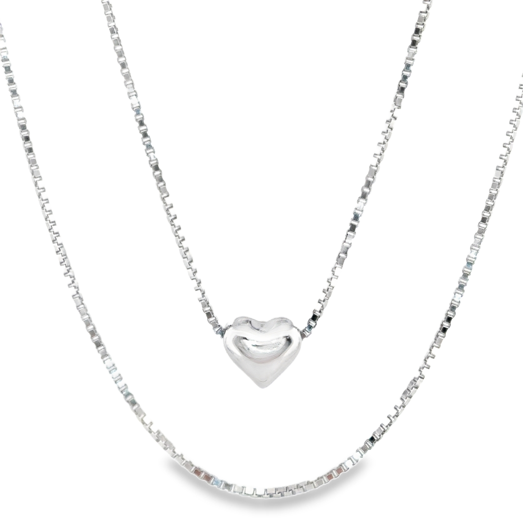 Layered Full Heart Pendant Necklace in Silver