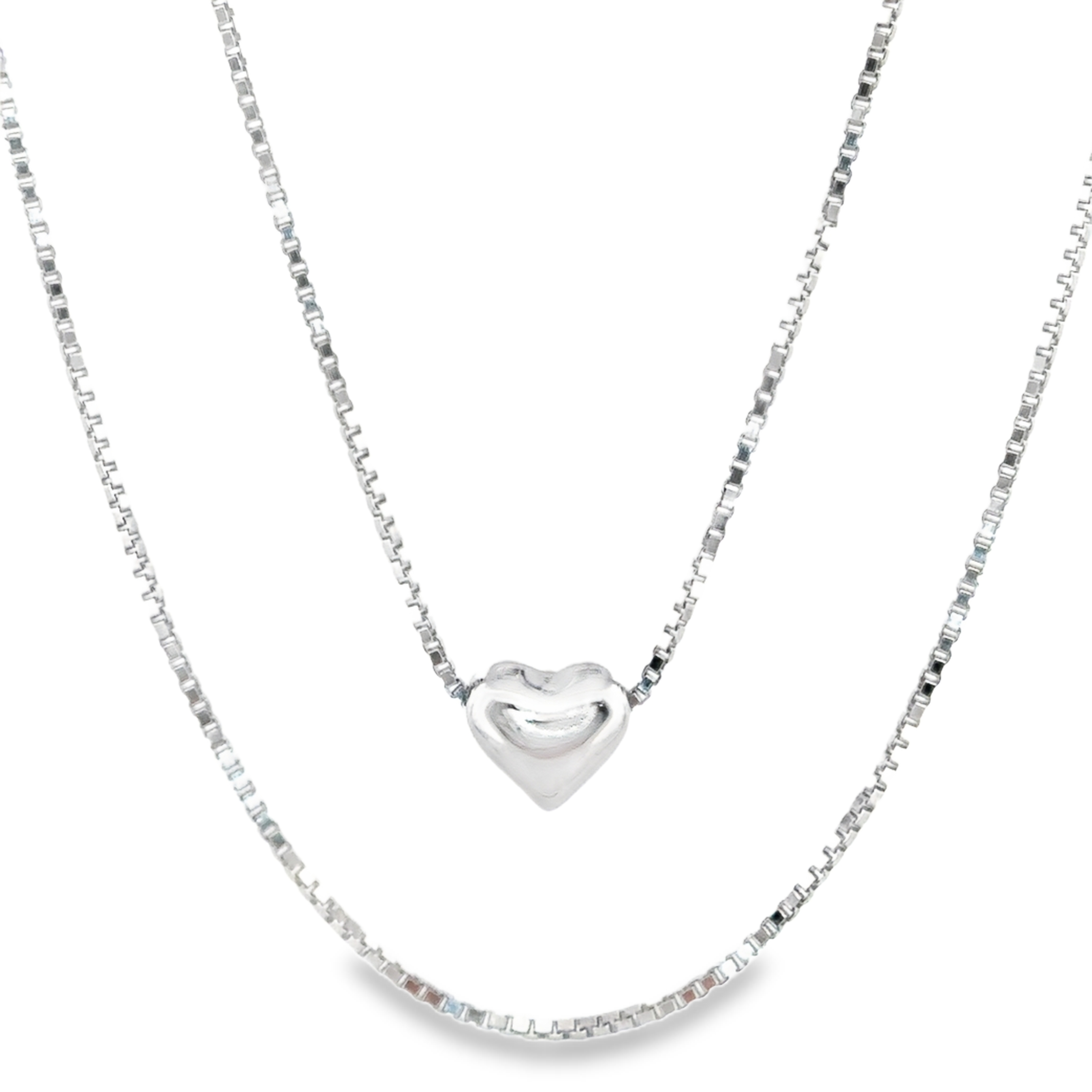 Layered Full Heart Pendant Necklace in Silver