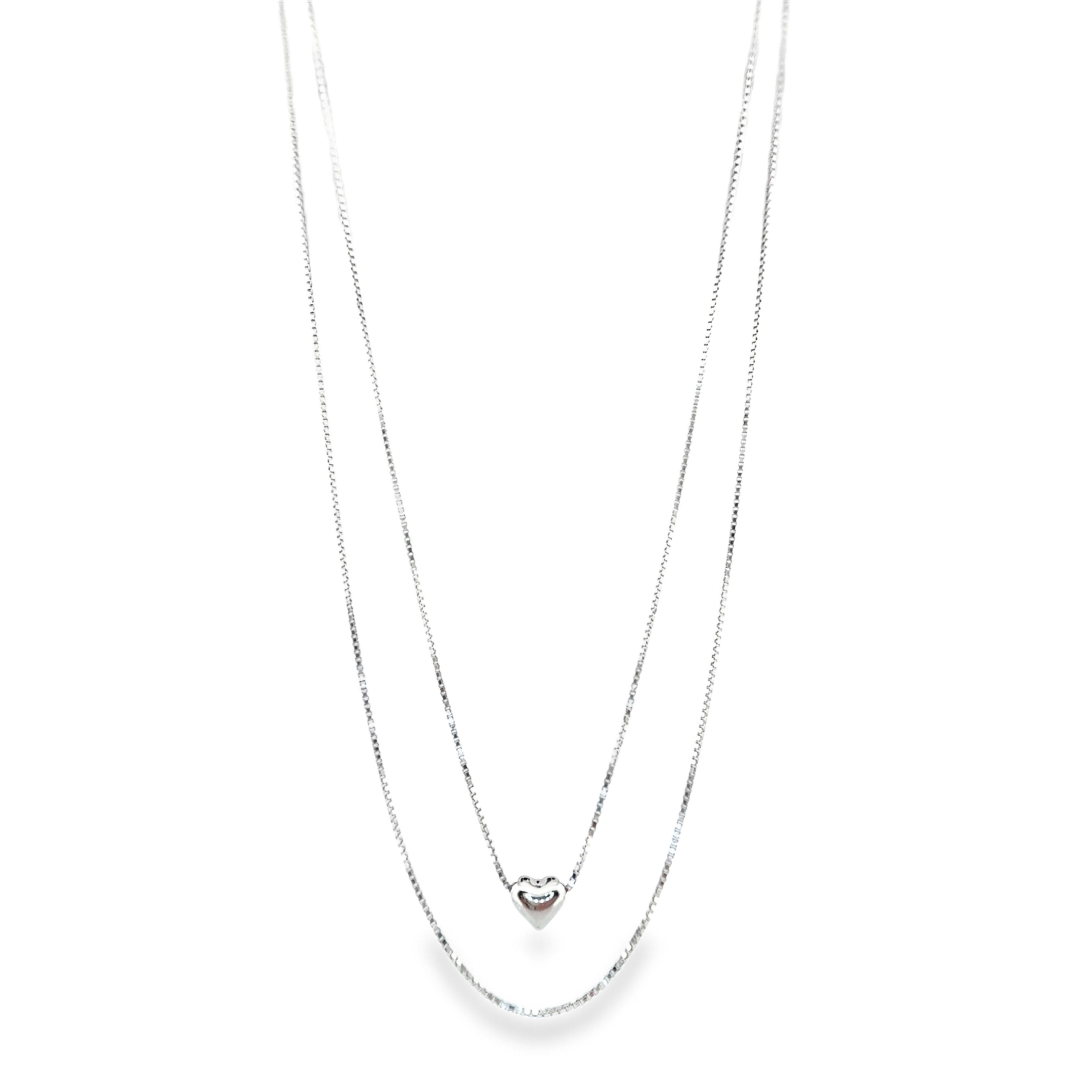 Layered Full Heart Pendant Necklace in Silver