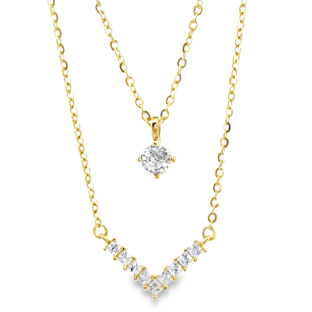 Layered Gemstone Pendant Necklace in Gold