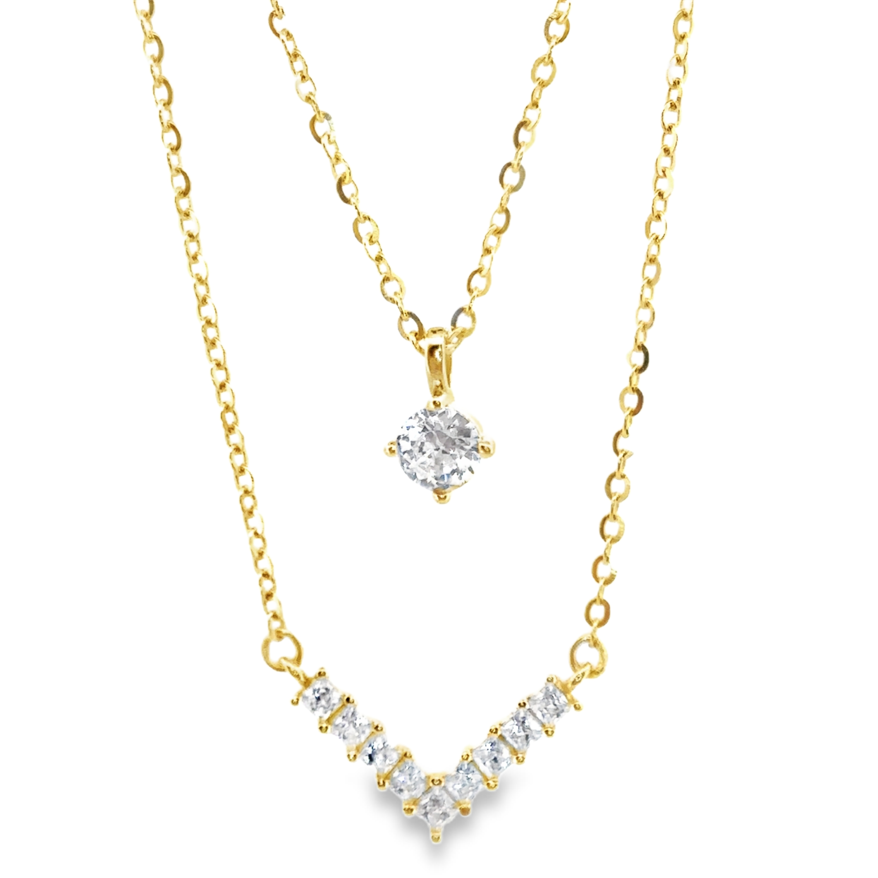 Layered Gemstone Pendant Necklace in Gold