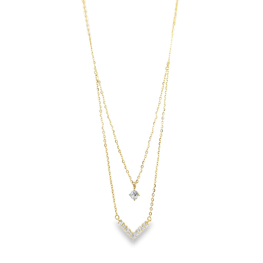 Layered Gemstone Pendant Necklace in Gold