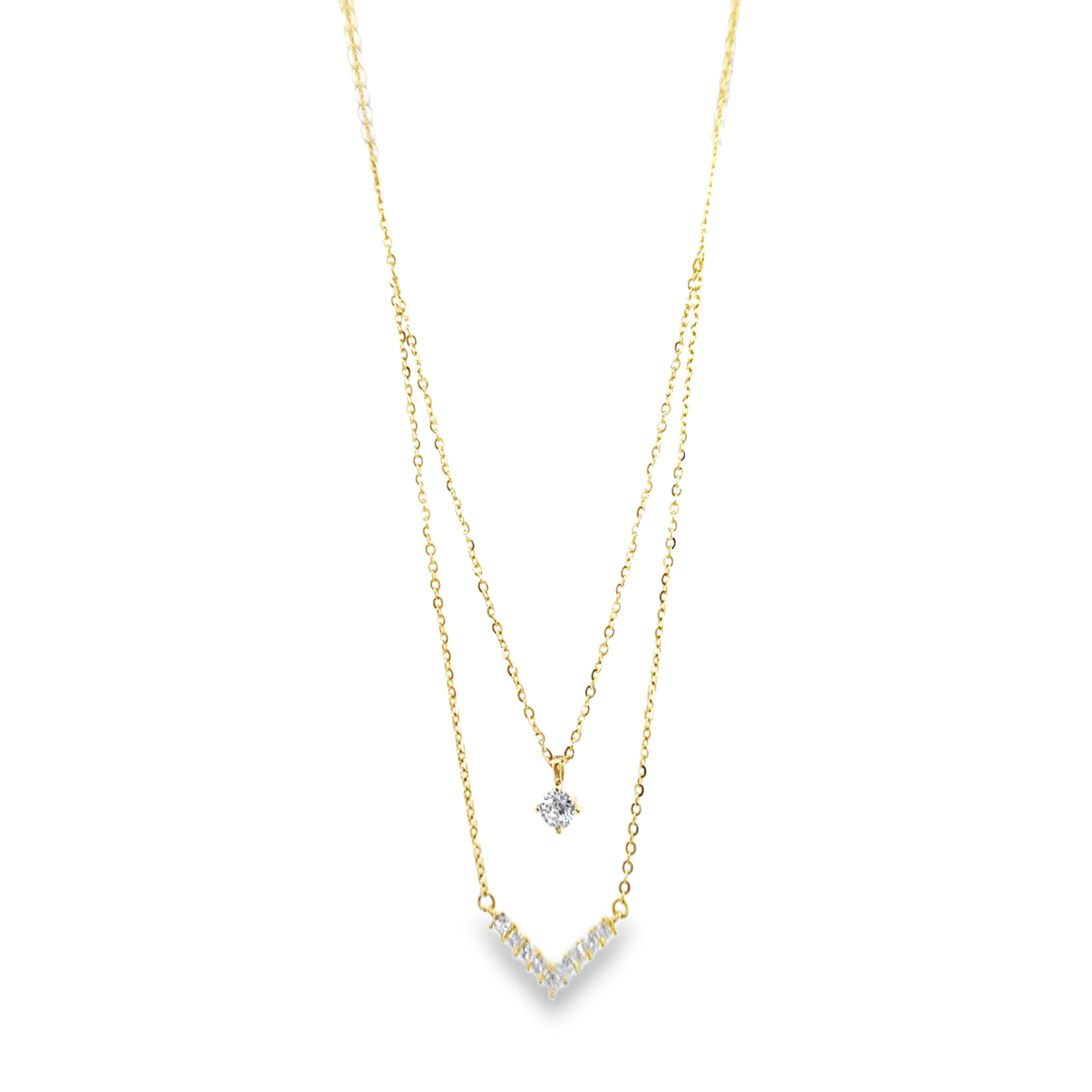 Layered Gemstone Pendant Necklace in Gold