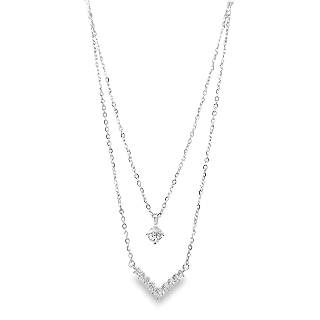 Layered Gemstone Pendant Necklace in Silver