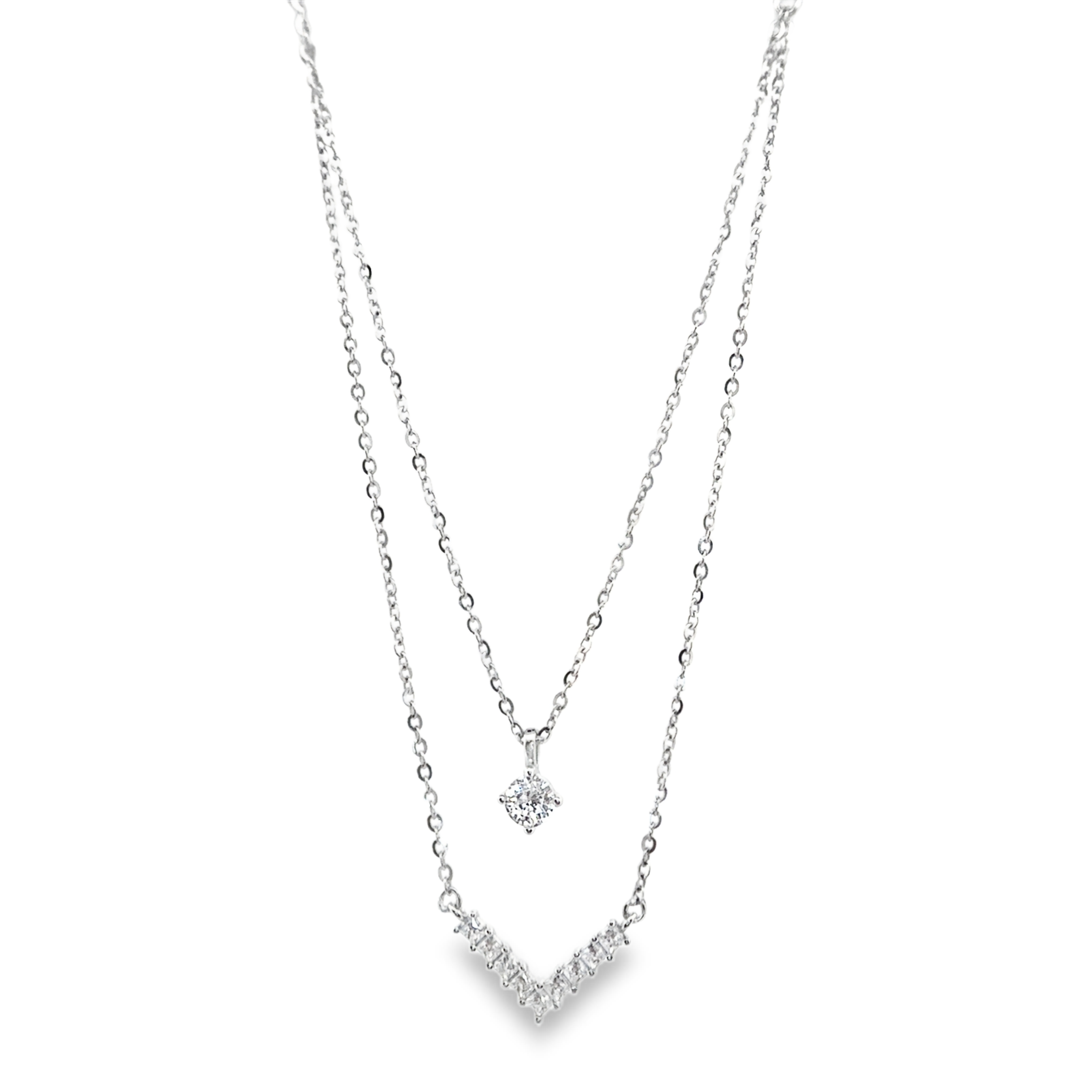 Layered Gemstone Pendant Necklace in Silver
