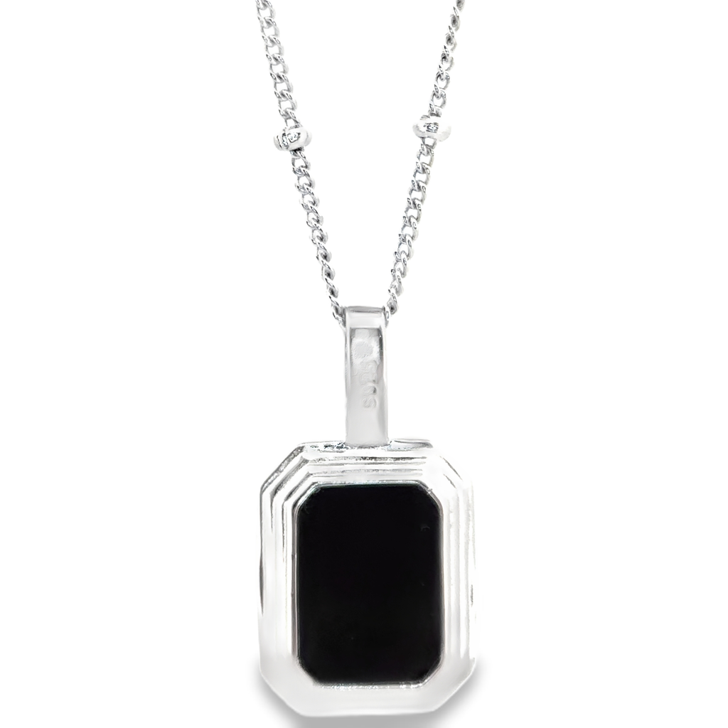 Black and Pearl Gemstone Pendant Necklace in Silver