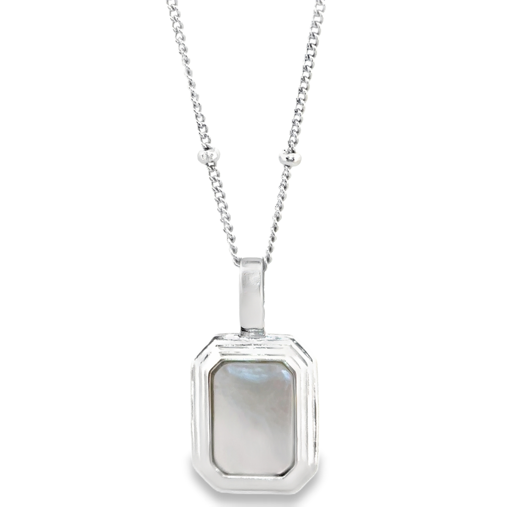 Black and Pearl Gemstone Pendant Necklace in Silver