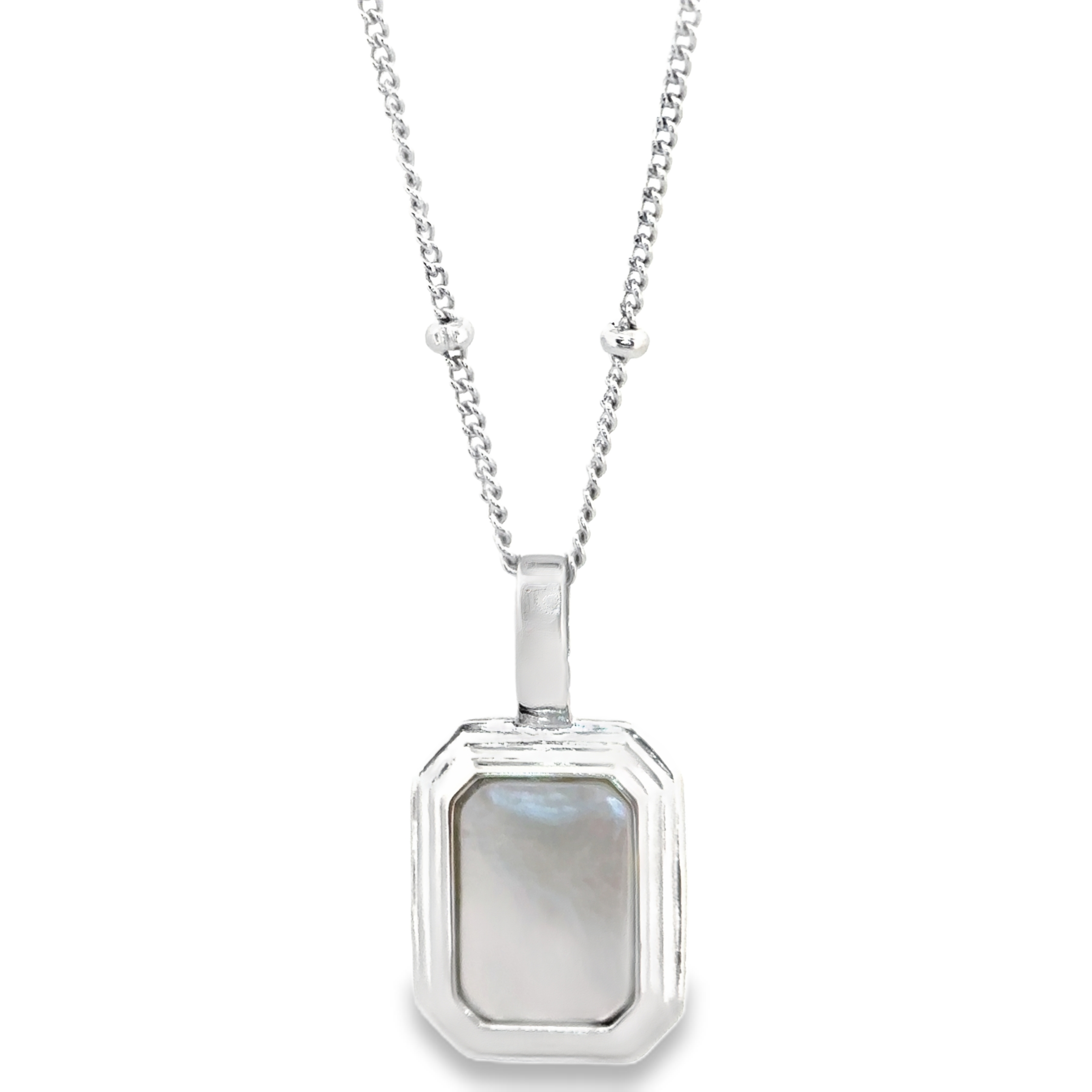 Black and Pearl Gemstone Pendant Necklace in Silver