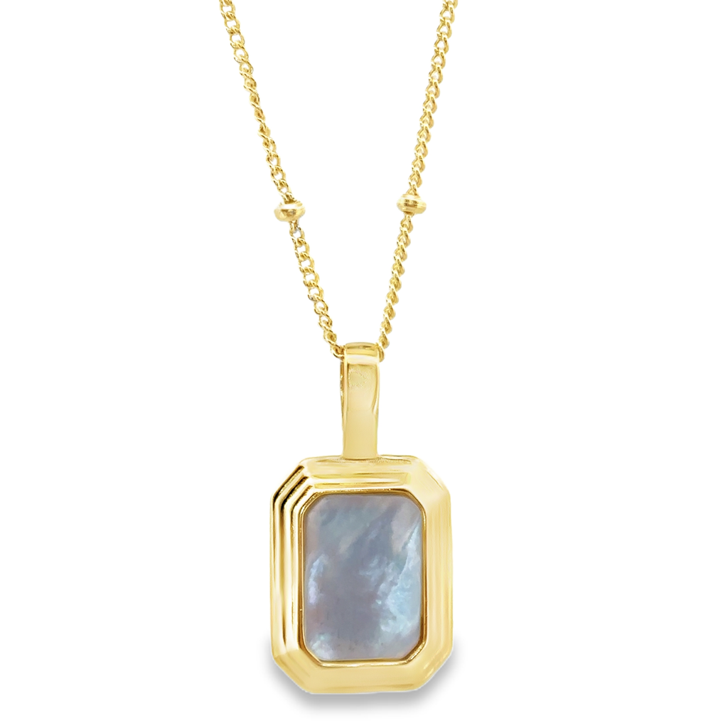 Black and Pearl Gemstone Pendant Necklace in Gold