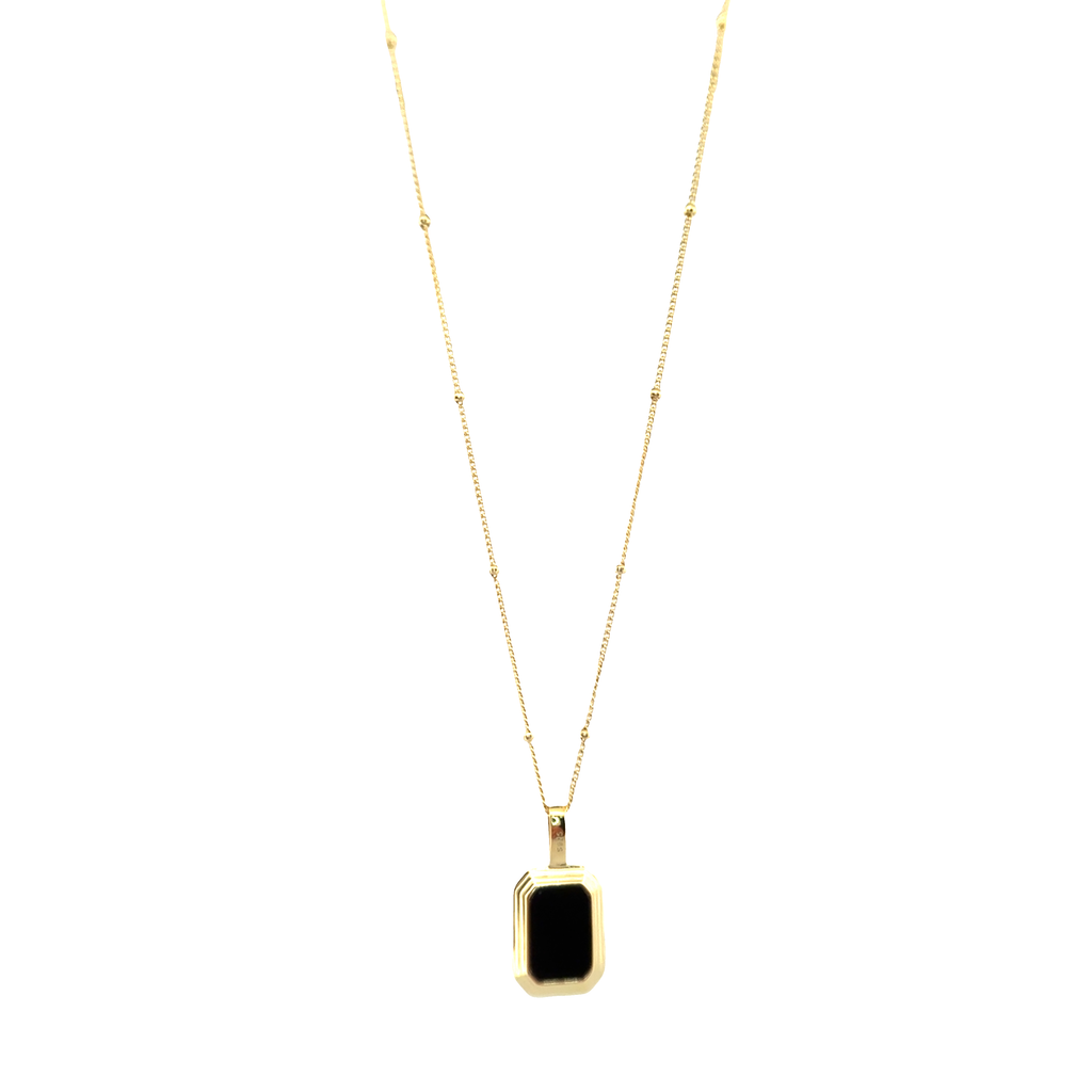 Black and Pearl Gemstone Pendant Necklace in Gold