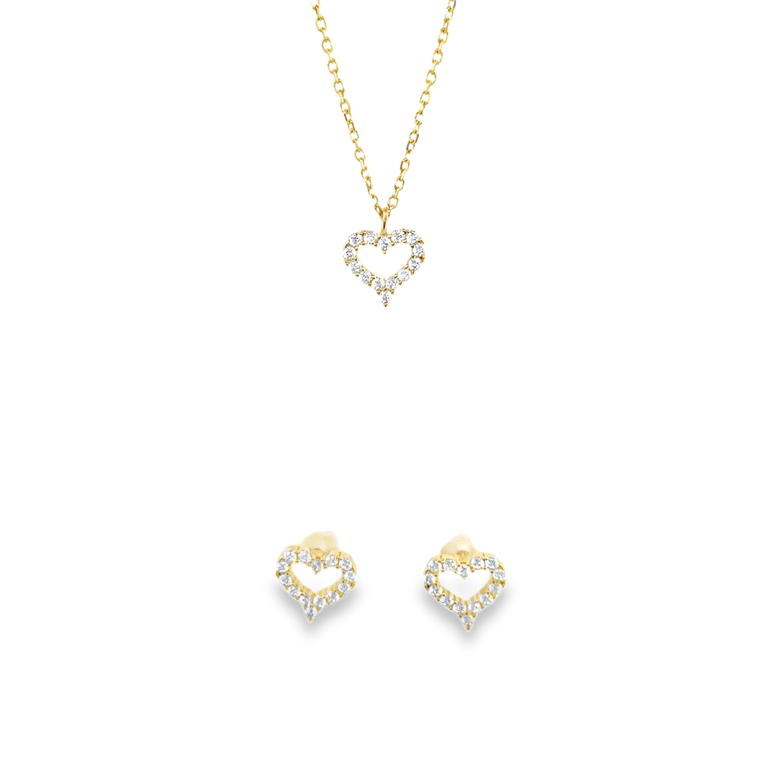 Heart Pendant Necklace and Earrings Set in Gold