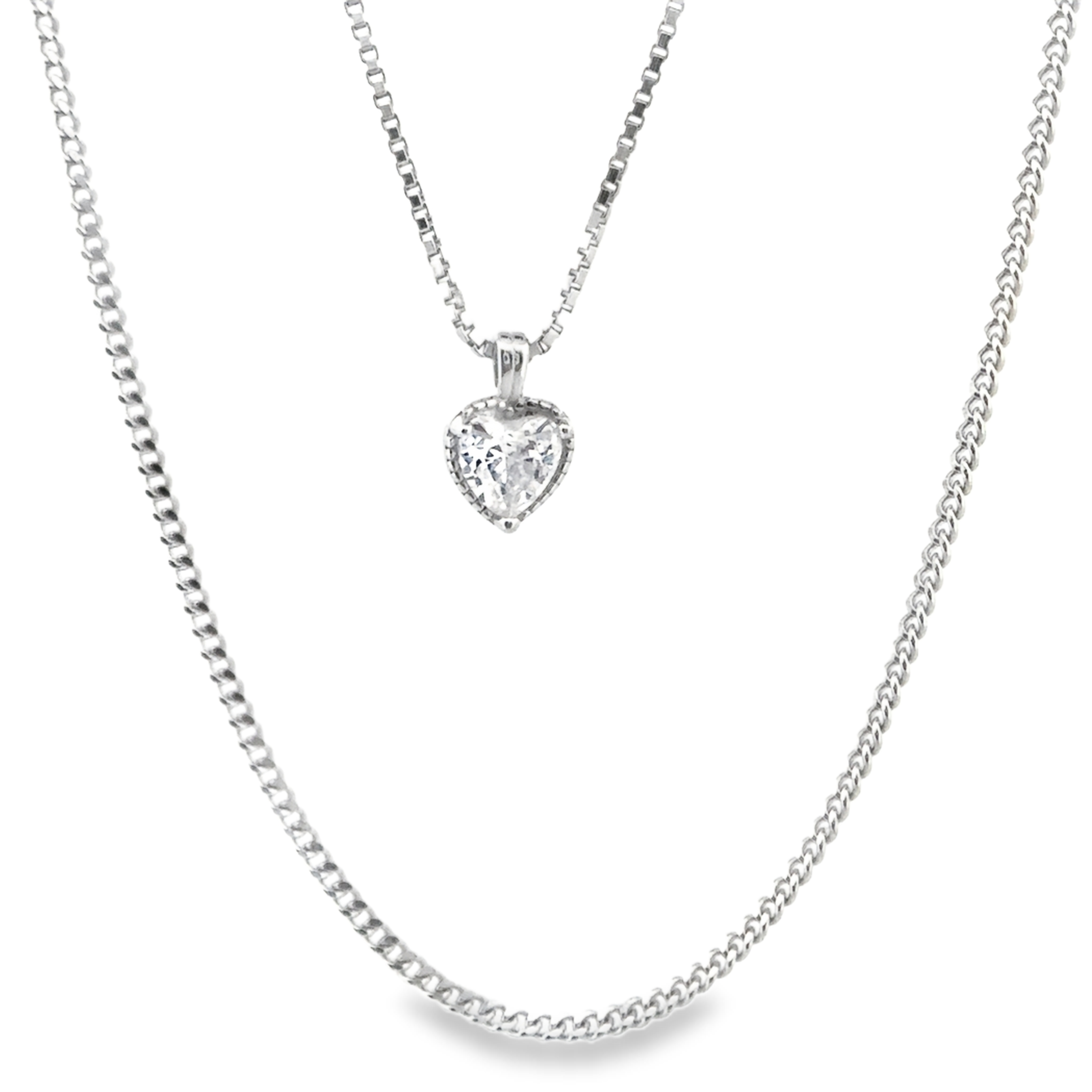Layered Heart Pendant Necklace in Silver