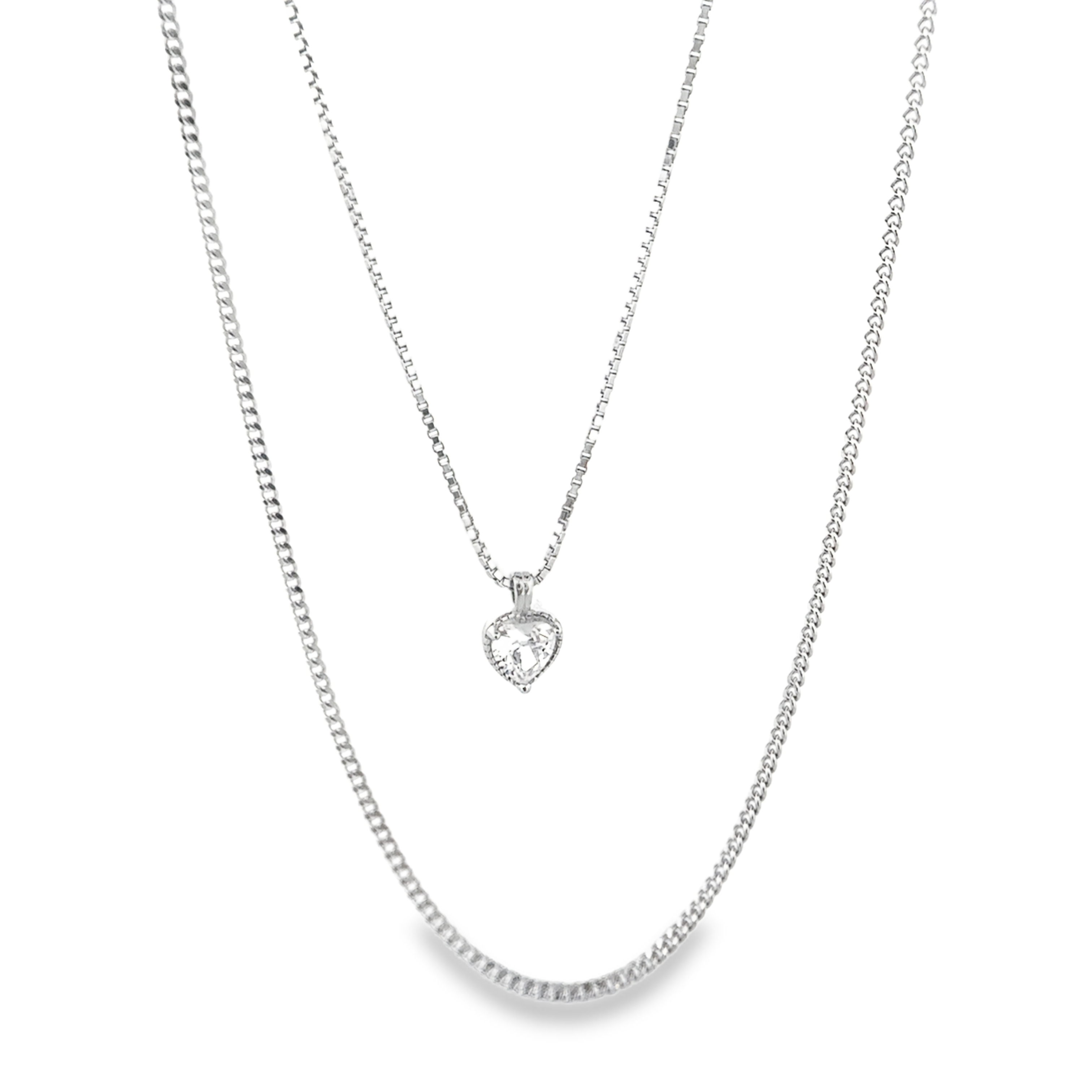 Layered Heart Pendant Necklace in Silver