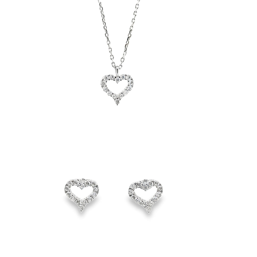Heart Pendant Necklace and Earrings Set in Silver