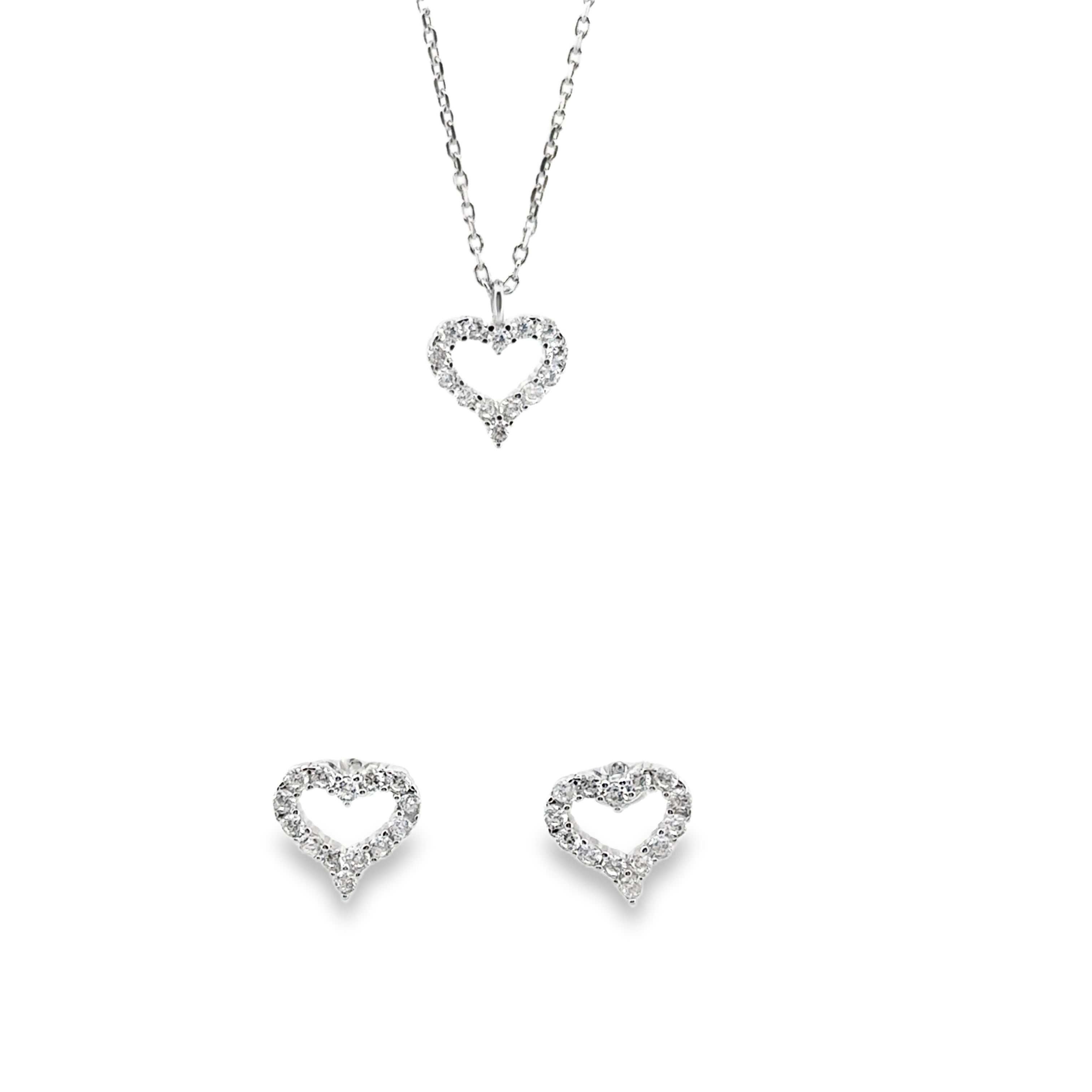 Heart Pendant Necklace and Earrings Set in Silver