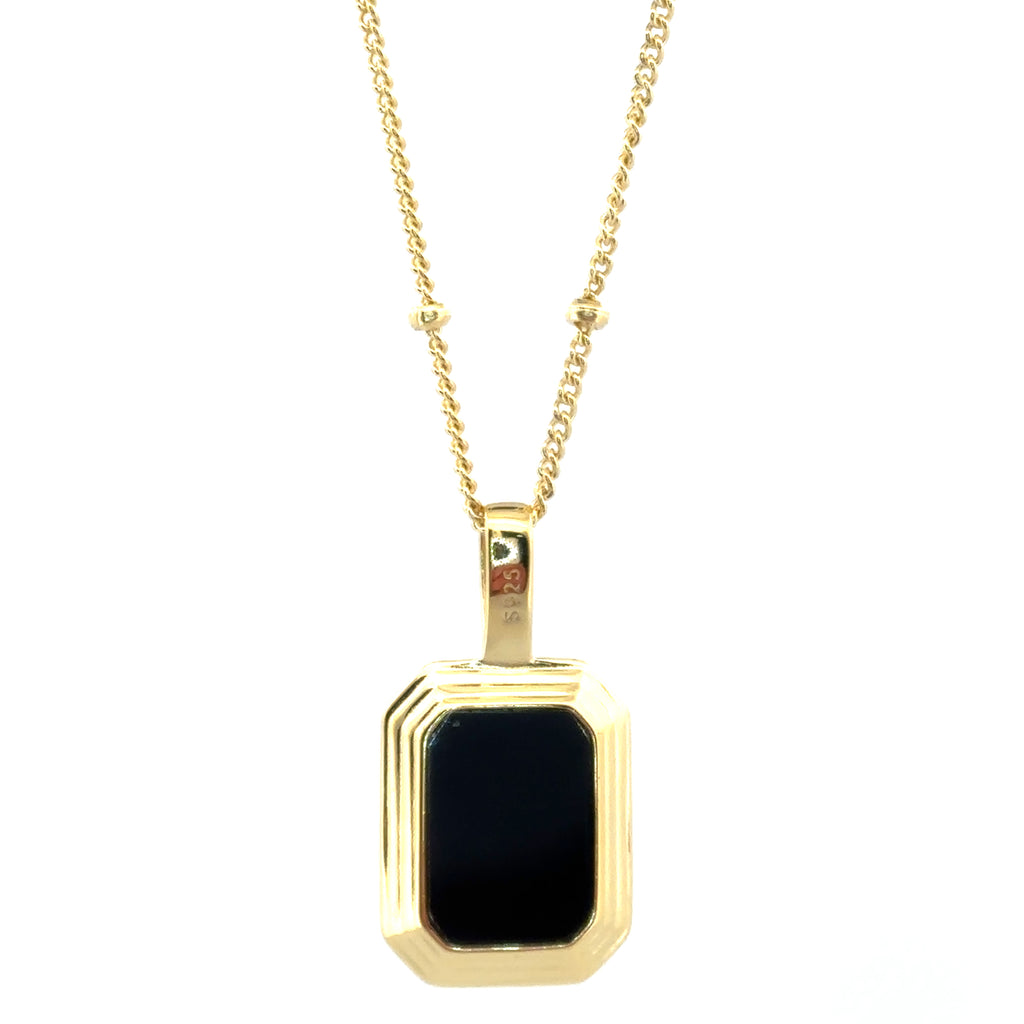 Black and Pearl Gemstone Pendant Necklace in Gold