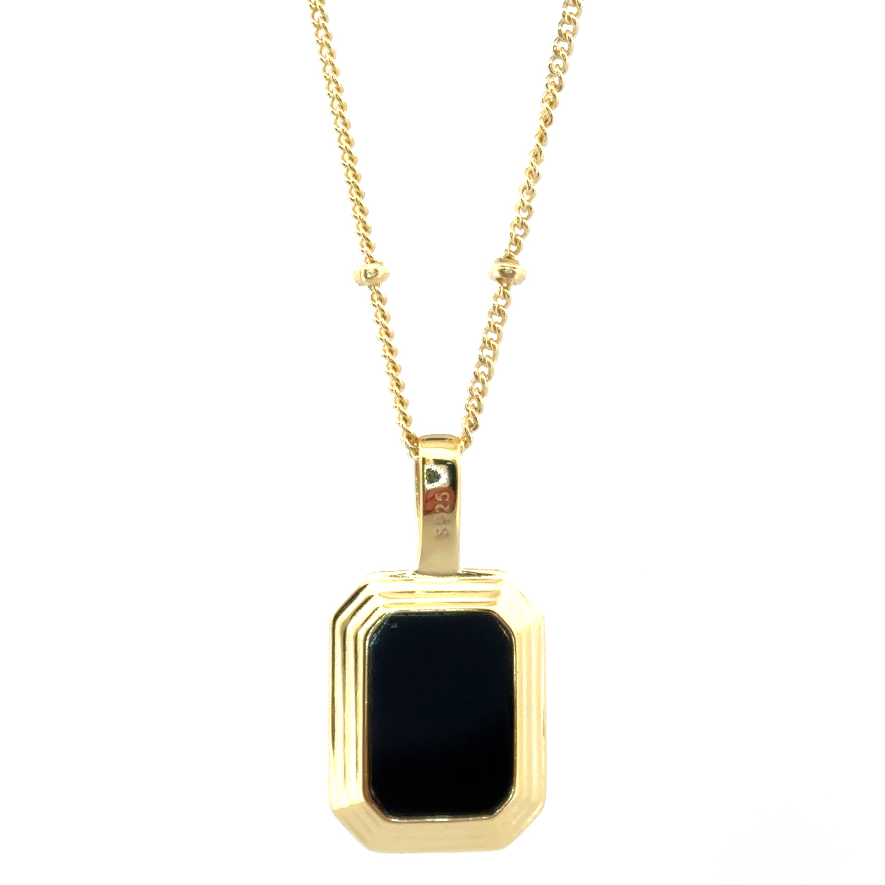 Black and Pearl Gemstone Pendant Necklace in Gold