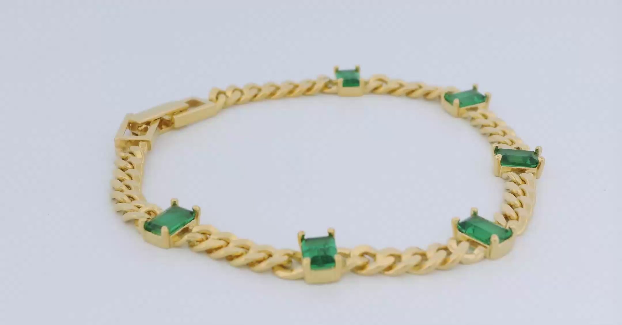 Green Gemstone Cuban Bracelet in Gold